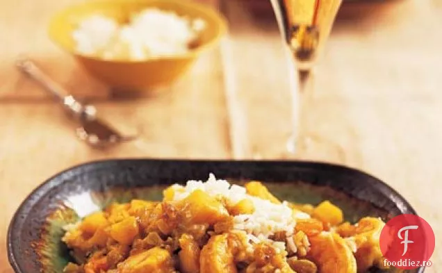 Curry de creveți și mere cu stafide aurii