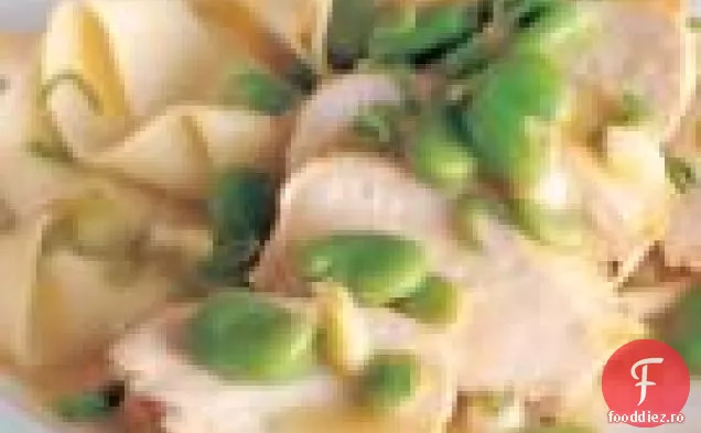 Piept De Pui Saut Cu Fasole Fava Si Usturoi Verde