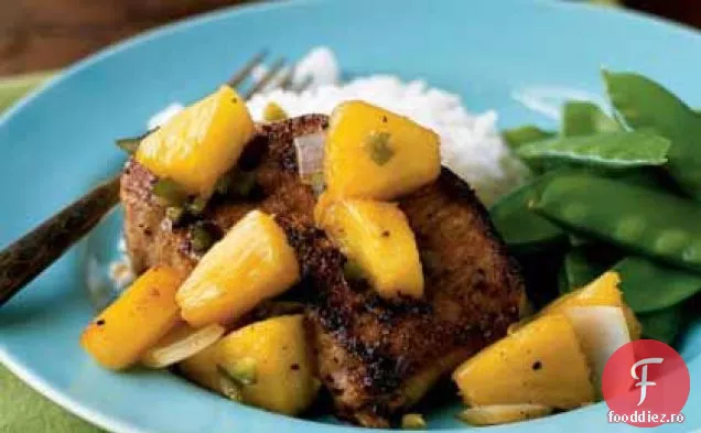 Tigaie de porc și salsa caldă de ananas