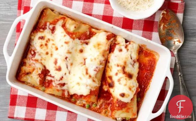 Manicotti coapte cu cârnați și mazăre