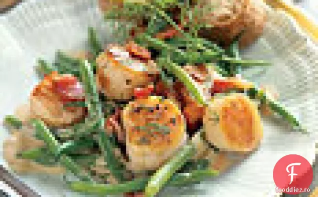 Scallops și Haricots Verts cu Vinaigrette cremoase de slănină
