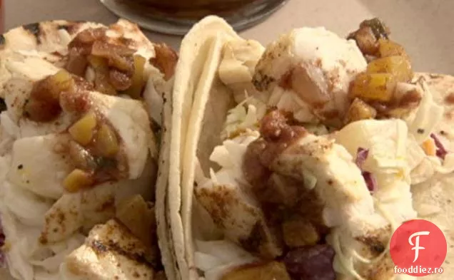 Tacos de Halibut cu salsa de piersici