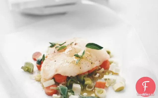 Halibut cu morcovi și praz