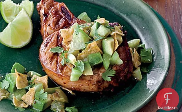 Cotlet de porc Chile la grătar cu Tortilla-Salsa Tomatillo