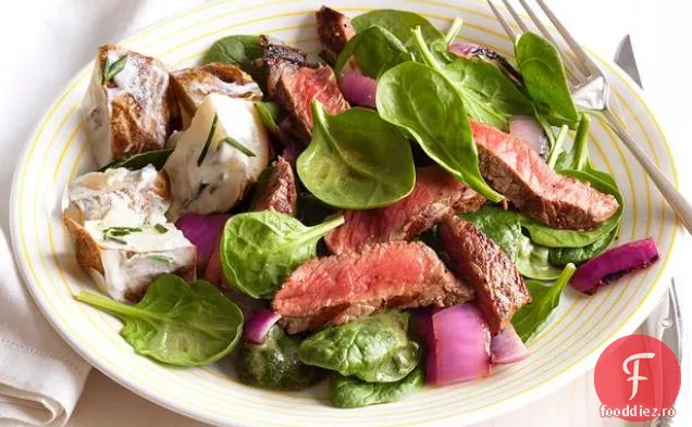 Steak-Salată De Spanac Cu Cartofi Smântână