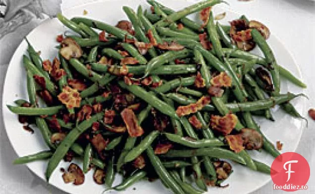 Fasole Verde Cu Pancetta Crocantă, Ciuperci Și Șalotă