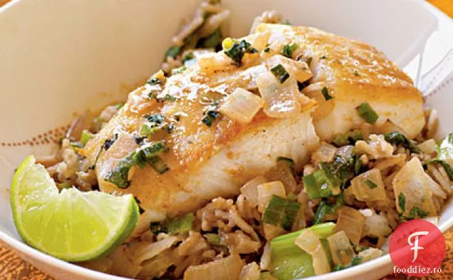 Halibut cu sos de Curry roșu de nucă de cocos
