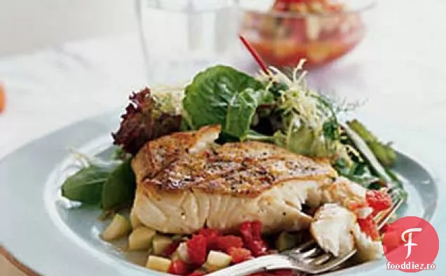 Halibut saut cu Salsa gazpacho