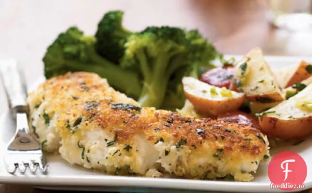 Halibut prăjit la cuptor cu usturoi și ierburi