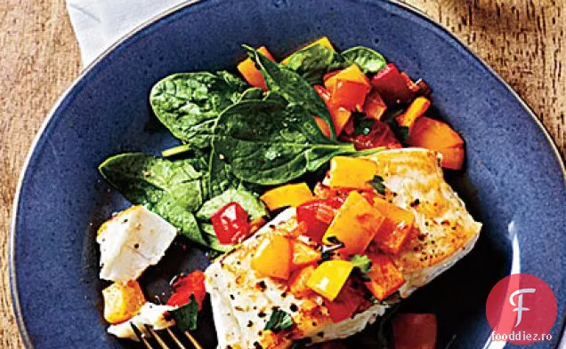 Halibut prăjit în tigaie cu gust de ardei gras