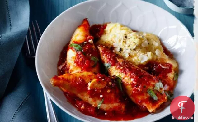 Calamari umpluți cu creveți cu mămăligă