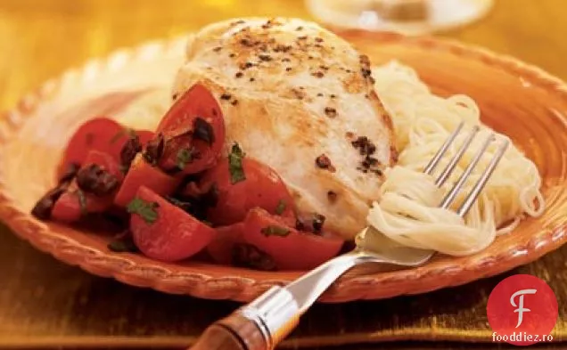 Pui cu roșii Cherry și Topping de măsline