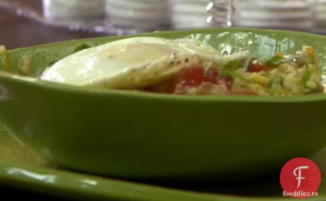 Risotto milanez cu slănină, praz și roșii și ouă