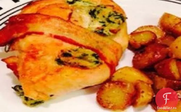 Cremă de brânză, usturoi și pui umplut cu arpagic