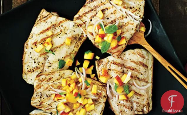 Bas cu dungi cu salsa de piersici