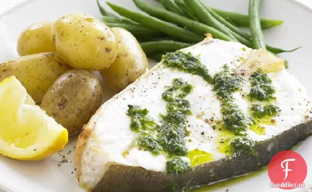 Halibut la grătar cu sos verde