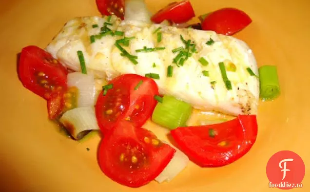 Halibut La Grătar Și Praz Cu Vinetă De Muștar