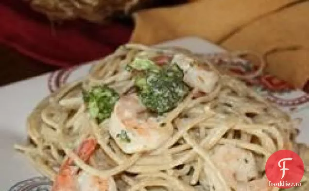 Paste de păr înger cu creveți de usturoi și Broccoli
