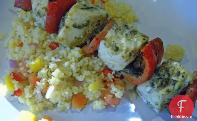 Pesto Halibut Kebab Cu Cuscus