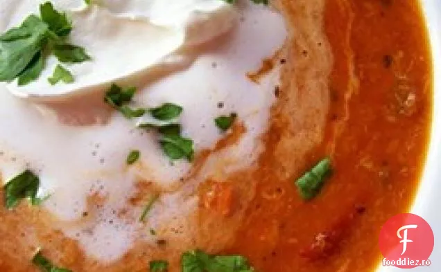 Ardei roșu prăjit și supă de Crab