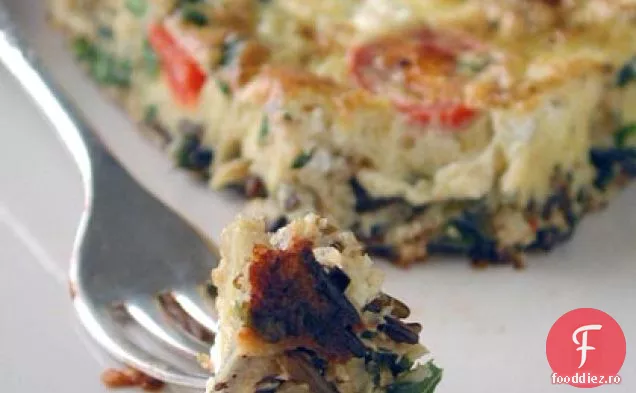 Orez sălbatic, sparanghel și brânză de capră Frittata