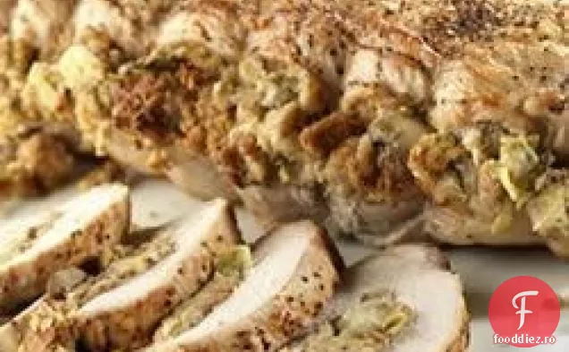 Friptură de porc umplută cu anghinare condimentată cu ierburi și umplutură de ciuperci