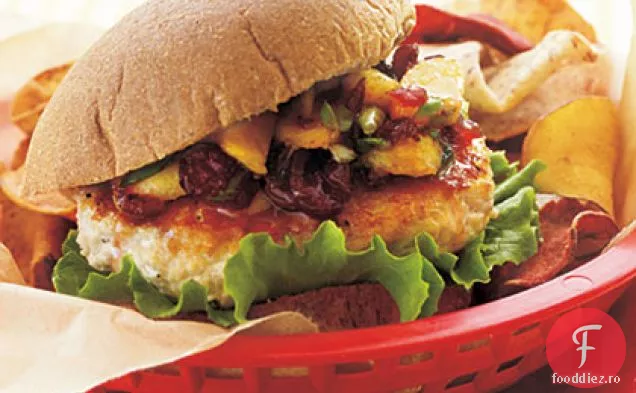 Burgeri de curcan cu chutney de afine-piersic