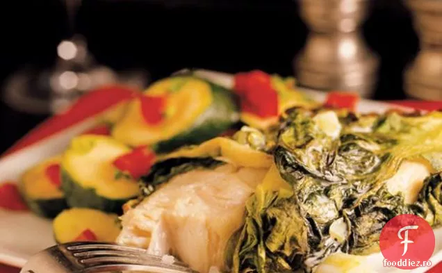Halibut Copt Învelit În Frunze De Salată