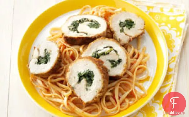 Pui umplut cu spanac cu Linguine