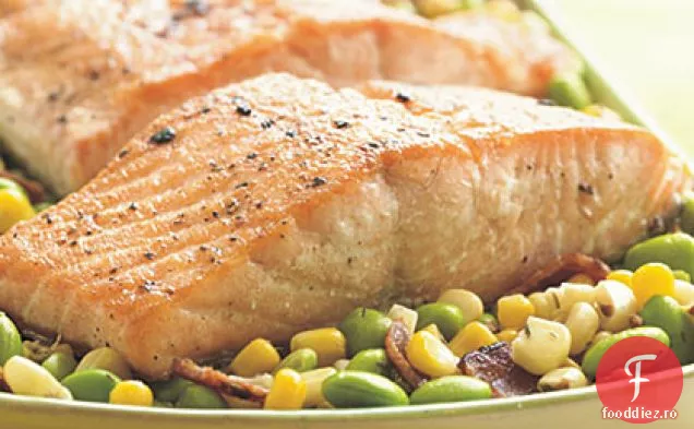File de somon ars cu Edamame Succotash