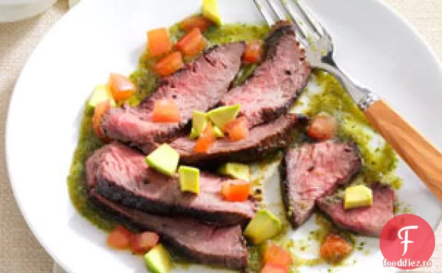 Friptură de flanc cu salsa verde de coriandru