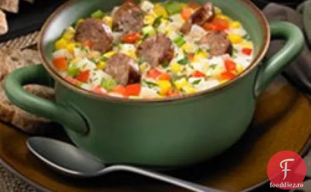 Supă de porumb și cartofi cu cârnați italieni ușori