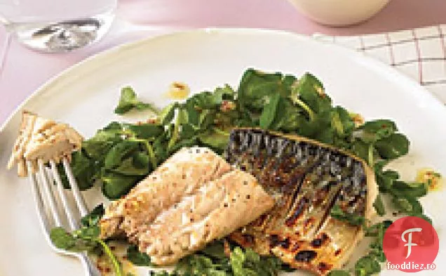 Salată crocantă de macrou cu vinetă granulată-muștar