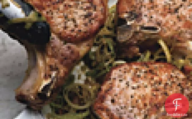 Cotlet de porc cu praz în sos de muștar