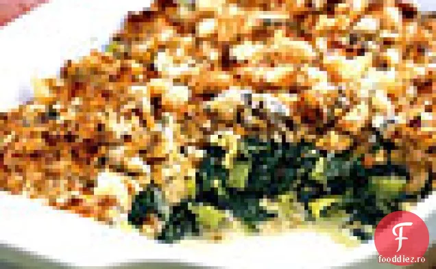 Gratin de spanac și praz cu Topping de pesmet Roquefort