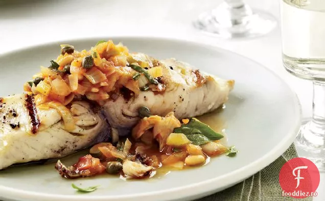 Pește la grătar cu Caponata de anghinare