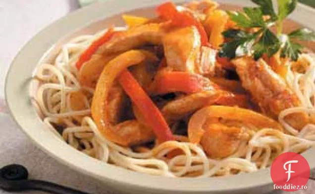 Spaghete cu fajita de pui