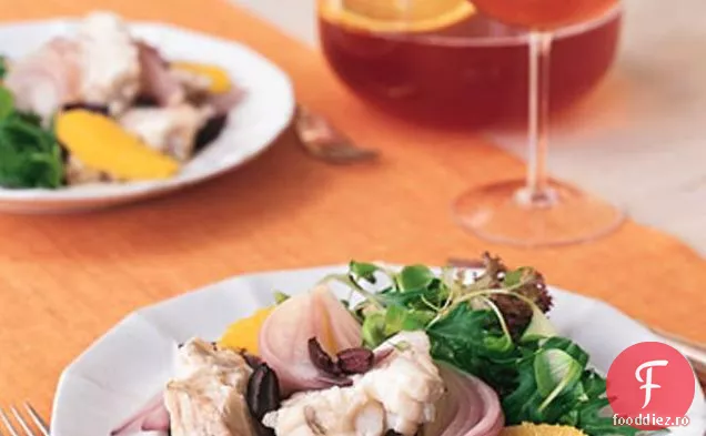 Monkfish Braconat Cu Ceapă Roșie, Portocale Și Măsline Kalamata