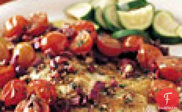 Pește picant sotat cu măsline și roșii Cherry