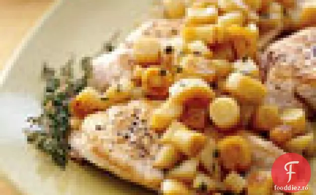 Pui sotat cu sos de păstârnac, măr și Sherry