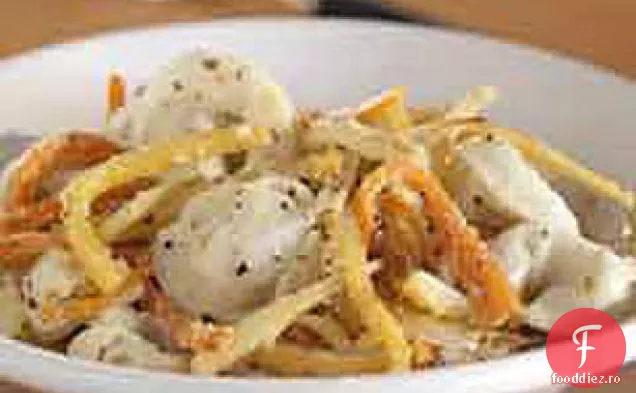 Tortellini cu legume rădăcinoase prăjite