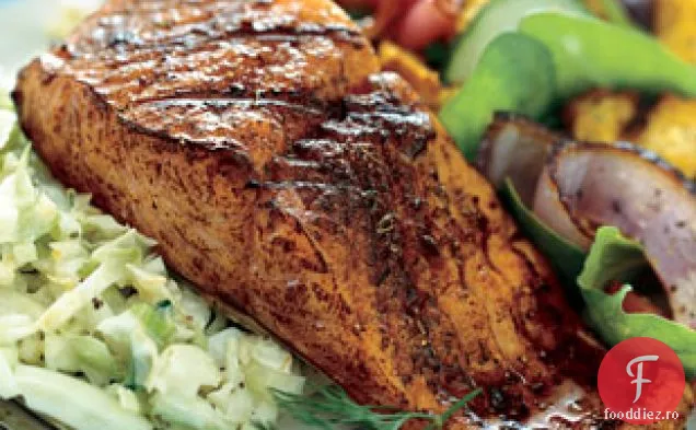 Somon la grătar frecat de fenicul și mărar