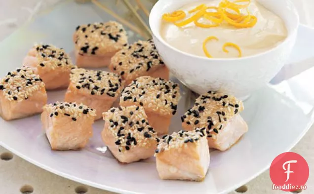 Somon cu crustă de susan cu sos de portocale-Miso