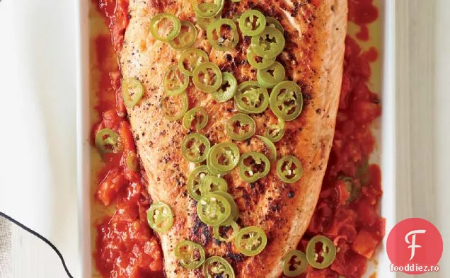 Somon la grătar cu roșii topite