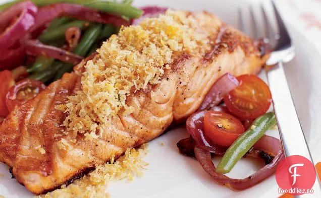 Somon cu glazură de lămâie și firimituri de rozmarin