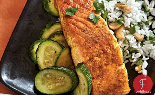 Somon condimentat Indian cu orez Basmati