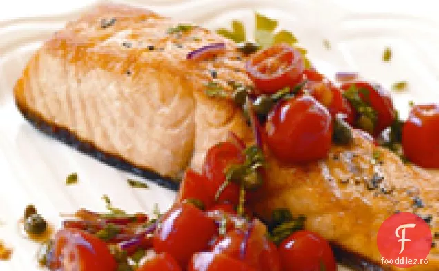 Somon de muștar fierbinte cu sparanghel glazurat Miso