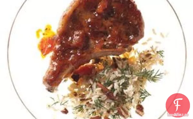 Cotlet de porc glazurat cu caise cu orez brun-pilaf pecan