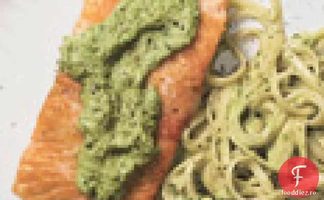 Somon ars cu Linguine și Pesto de rampă