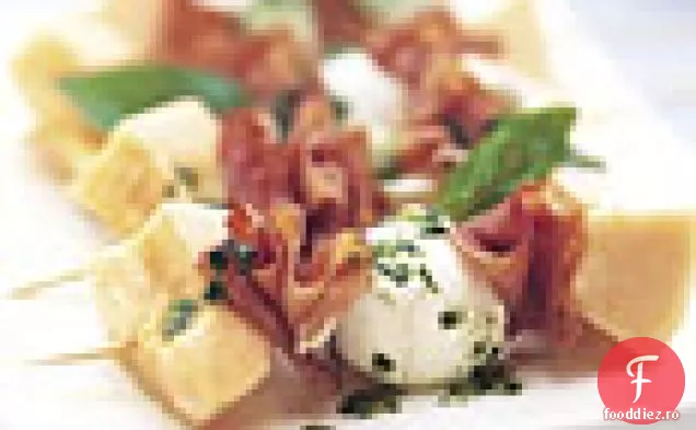 Broșete de pepene galben, Prosciutto și Mozzarella proaspătă